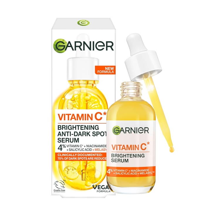 Garnier Vitamin C Aufhellendes Serum gegen Pigmentflecken, Gesichtsserum mit 4 Prozent Vitamin C, Niacinamid, Salicylsäure und Melasyl, für einen strahlenden Teint, für alle Hauttypen, 1 x 30 ml (1)